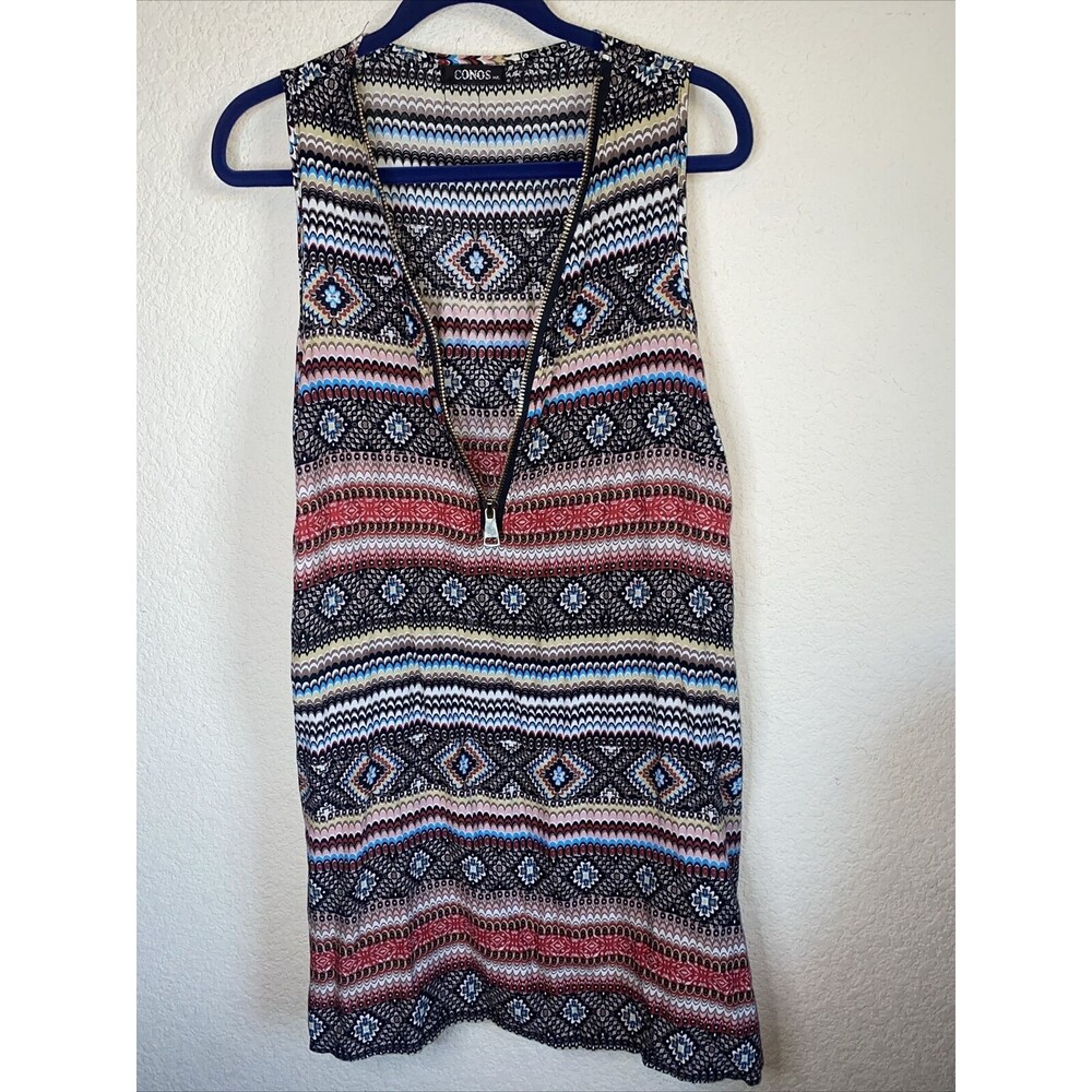 Western country dress Geometric Front Zipper aztec M/L Tribal baggy